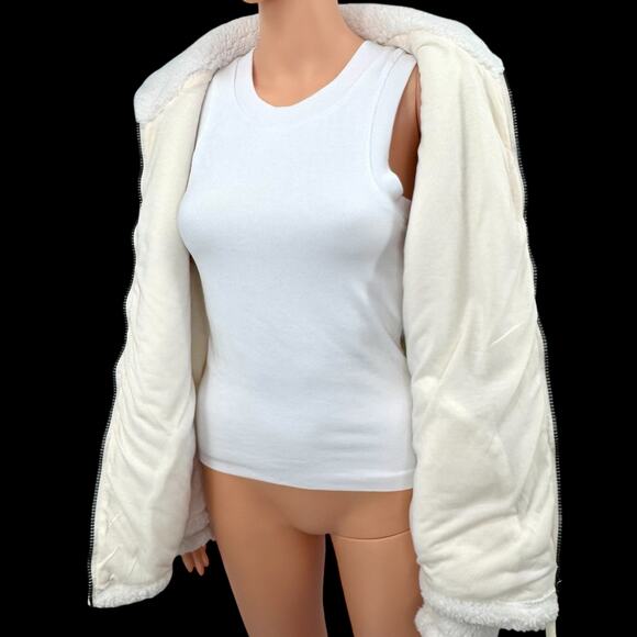 NWT Womens Ivory Teddy Sherpa Fleece Jacket Full Zip Stand Collar Lined Small - Picture 8 of 14